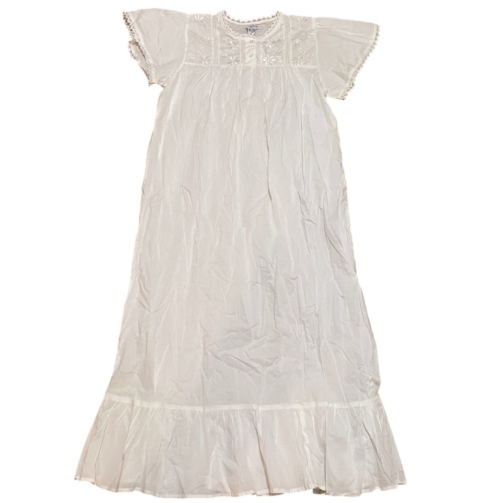 Saybury Women's M White 100% Cotton Embroidered Lace Nightgown Maxi Cottage NWT